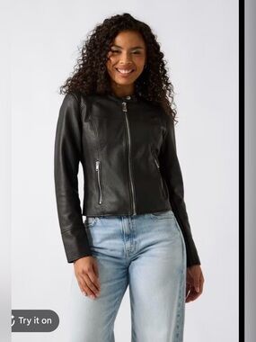 Koaj Women's Black Faux Leather jacket With Zip-Front Jacket